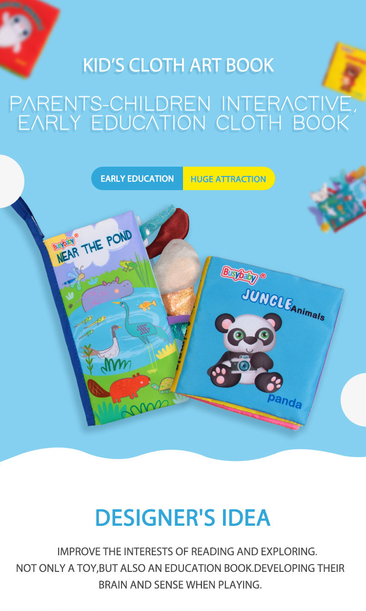 busybaby Farm Jungle tail Animals story book baby soft cartoon washable Fabric cloth book educational early learning toy