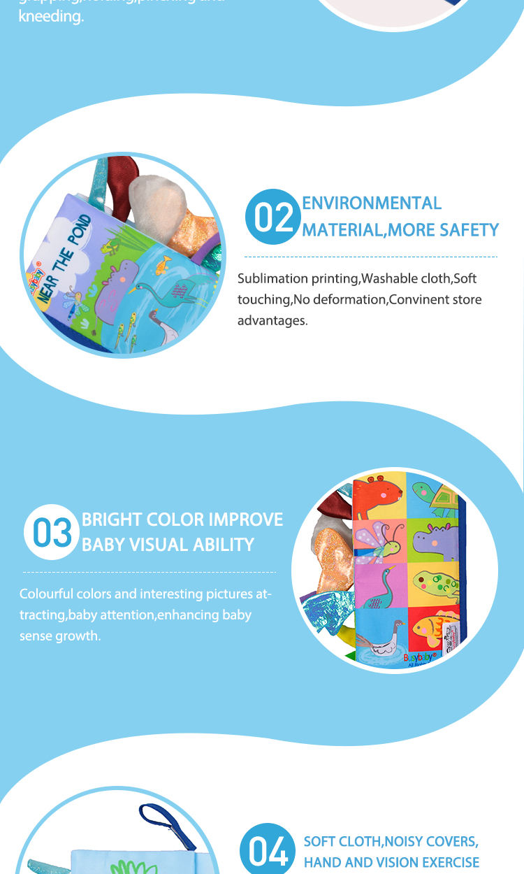 busybaby Farm Jungle tail Animals story book baby soft cartoon washable Fabric cloth book educational early learning toy