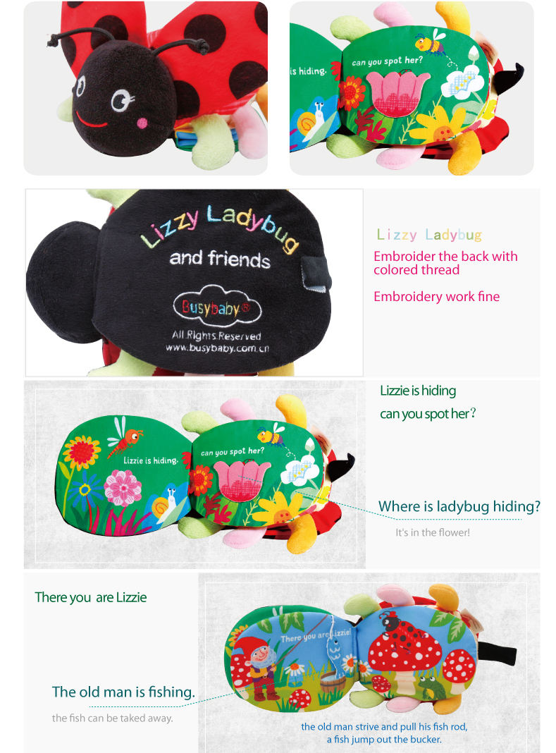 busybaby Customizable Preschool Soft Children Fabric Educational Garden Ocean cartoon printed washable Tail Soft Cloth Book