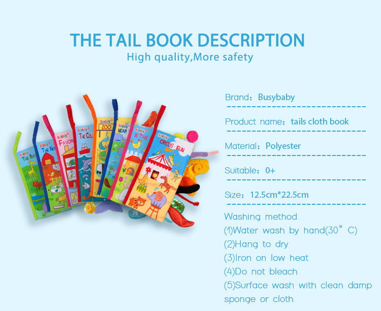 busybaby Farm Jungle tail Animals story book baby soft cartoon washable Fabric cloth book educational early learning toy