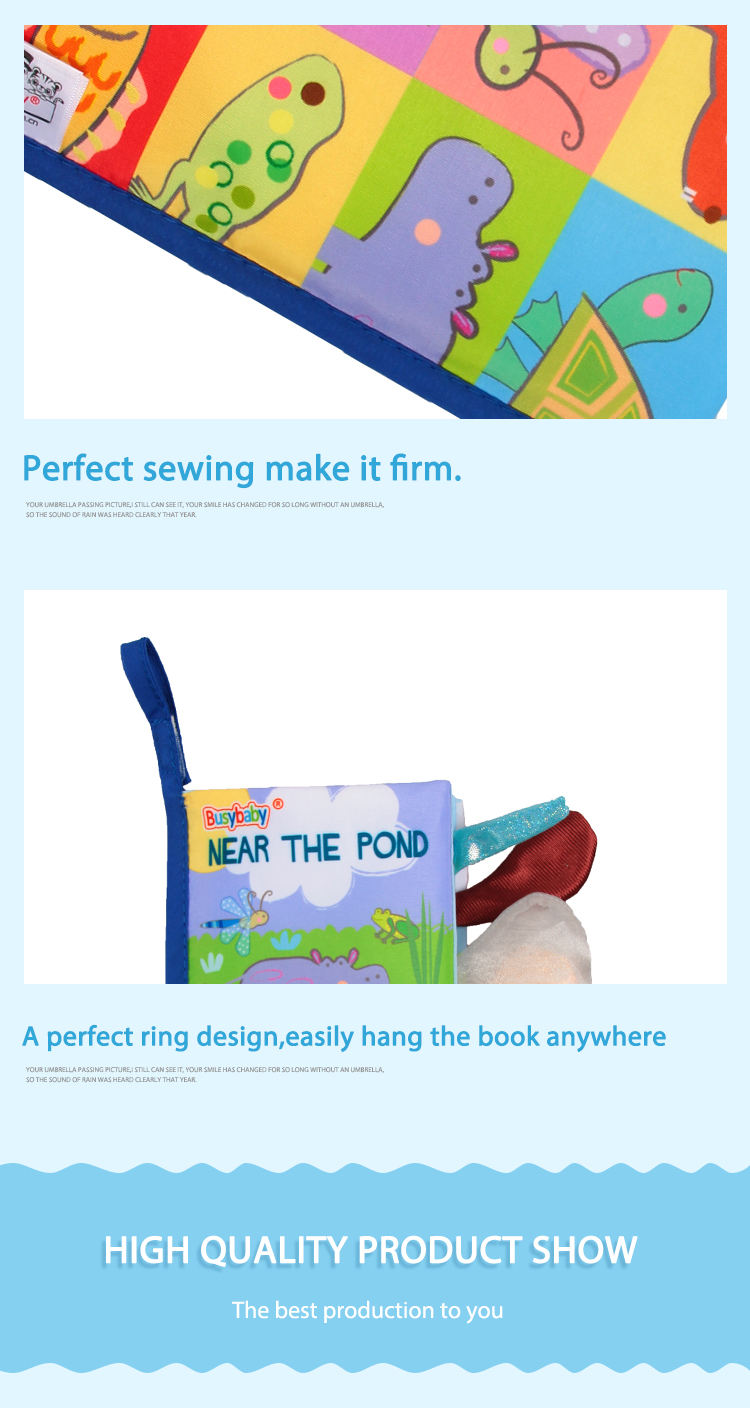 busybaby Farm Jungle tail Animals story book baby soft cartoon washable Fabric cloth book educational early learning toy
