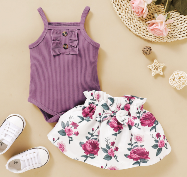 Summer Organic Cotton Gentleman Baby Clothes Sleeveless Solid Flower Pattern Baby Bodysuit Baby Dress