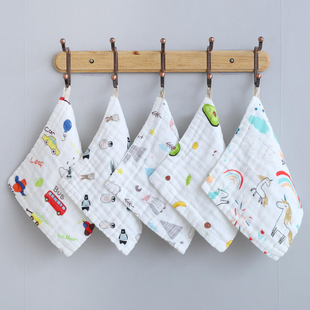 Cotton Six-Layer High Density Seersucker Square Towel Baby Small Tower Saliva Towel Children Printing Face Cloth One Piece