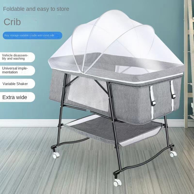 Baby Crib Foldable Mobile Portable Newborn Small Bed Bassinet Baby Shaker Multifunctional Stitching Bed