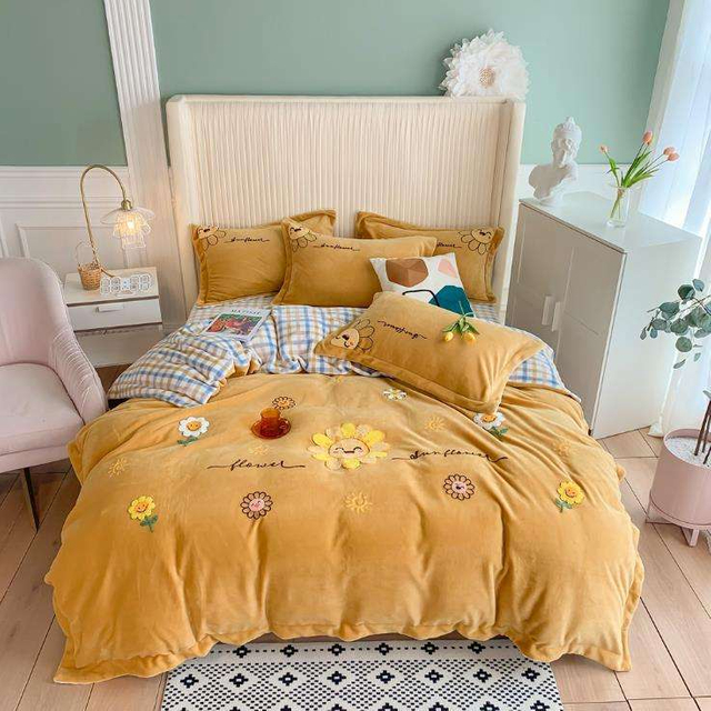 New Cartoon Washed Cotton Wool Four-piece Set Thickened Four-piece Set for Double Spring And Autumn Baby Bedding Set