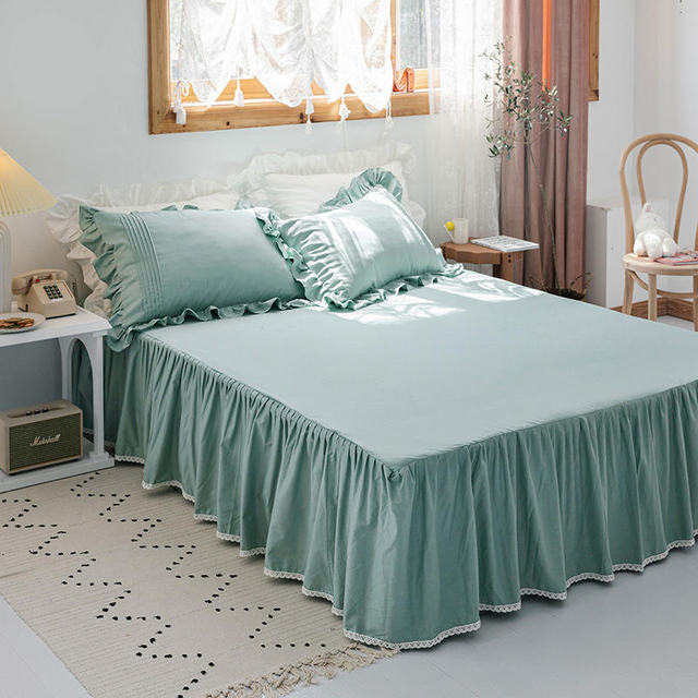 High-Profile Figure Princess Style Four-Piece Set All Cotton Pure Cotton Lace Floral Bed Skirt Nordic Girlish Heart Duvet Cover