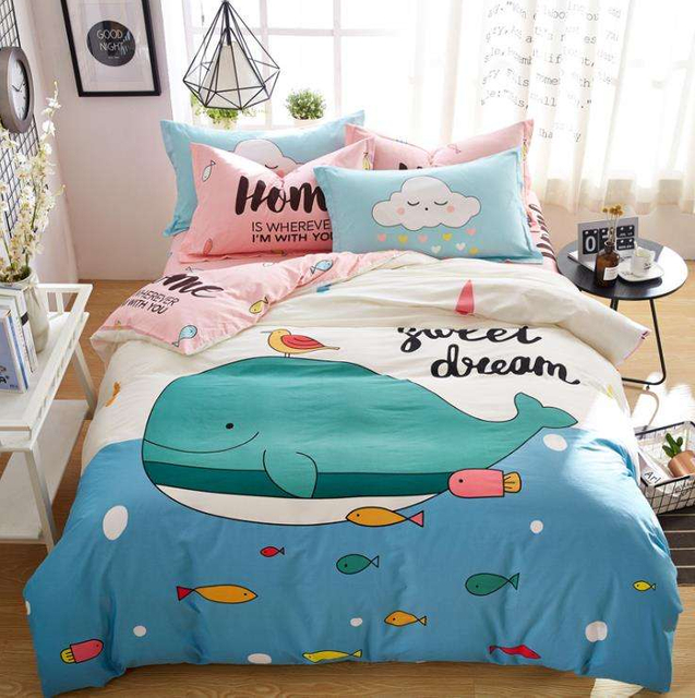 Cartoon Cotton-pure Four-piece Bed Set for Children To Taste Cute Big Print Student Dormitory Three-piece Baby Bed Set