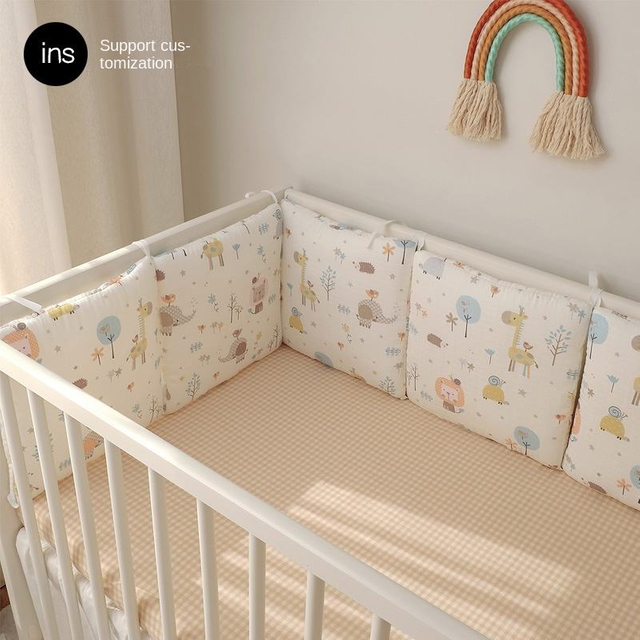 Baby Bumper Bed Cover Ins New Cartoon Embroidery Pure Cotton Anti-Collision Free Combination Gauze Bed Backup Baby Bedding