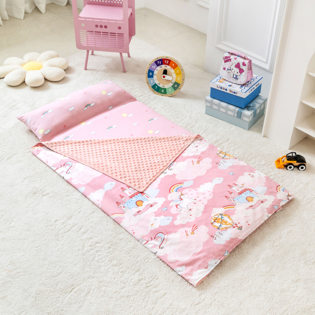 Customized Hot Sell Cartoon Cotton Kindergarten Blanket Toddler Sleeping Bag Nap Mat with Removable Pillow for Kids