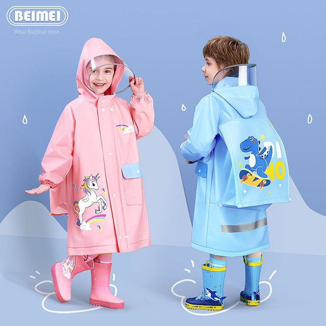Children's Raincoat Wholesale Eva Non-Disposable Raincoat One-Piece Body Student Baby with Schoolbag Children's Poncho