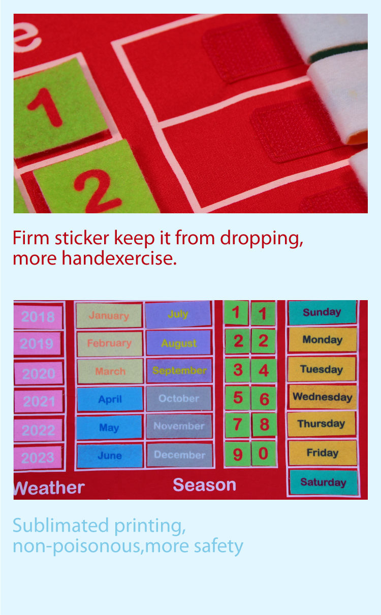 Today is baby early learning educational toy movable hanging sticker finger puppet cloth non woven fabric calendar