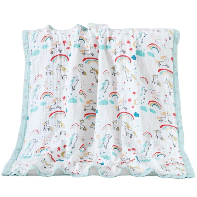 Baby Blanket Muslin Cotton Newborn Autumn Baby Quilt Colour Border Printed High Density Child Quilt
