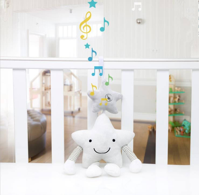 White Five-pointed Star Music Wind Chimes Hanging Pram Hanging Bed Hanging 0-1 Year Old Baby Plush Toys
