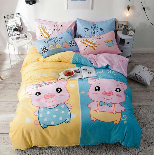 Cartoon Cotton-pure Four-piece Bed Set for Children To Taste Cute Big Print Student Dormitory Three-piece Baby Bed Set