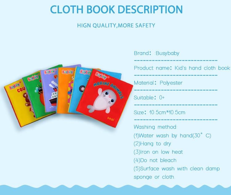 busybaby early learning educational cartoon soft washable cloth book toy