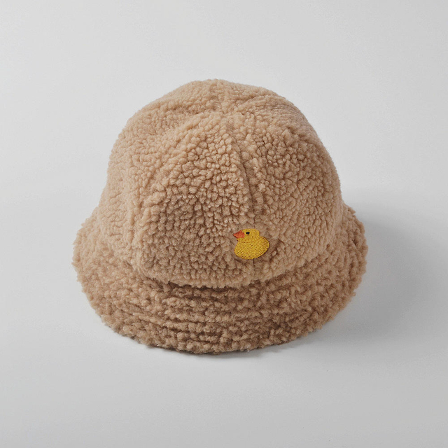 Winter New Children with Cashmere Basin Hat Duck Embroidery Baby Lamb Warm Hat