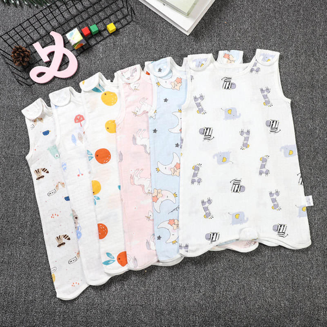 Combed Cotton Summer Tulle Baby Front 4 Layers Back 2 Layers Vest Open Legs Baby Sleeping Bag Pajamas Child Anti-kick Quilt