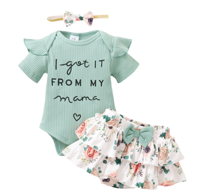 Wholesale Knitted Summer Lovely Baby Body Suit Baby Clothing Short Sleeve Flower Printed Onesie Baby Dress