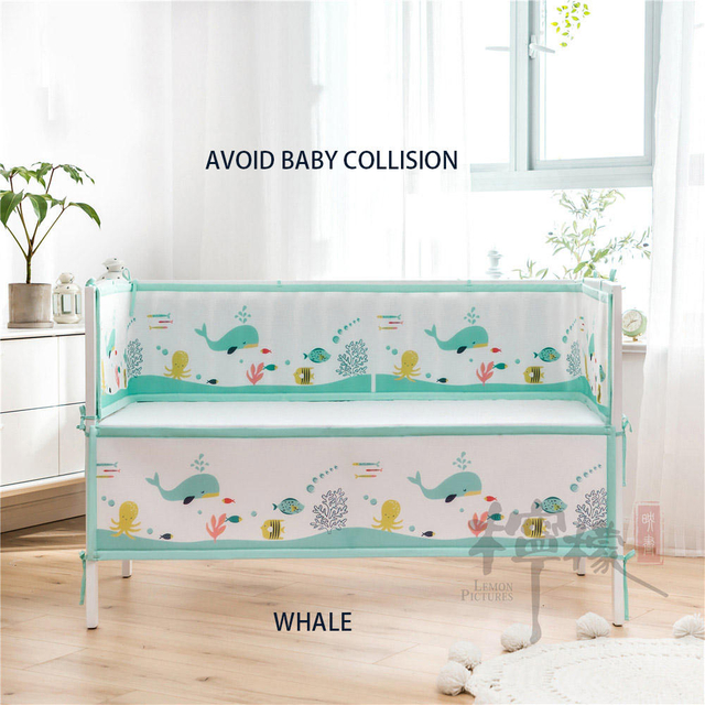 Hot Sale 3D Mesh Cloth Baby Crib Bumper Toddler Anti-collision Bed Protector Cartoon Whale Infant Cot Safety Bedding Liner