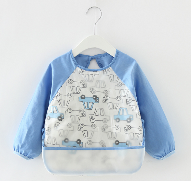 Children Cartoon Feeding Aprons Long Sleeve Baby Bib with Pocket Full Cover Baby Bibs with Pocket Waterproof Long Sleeve Bibs