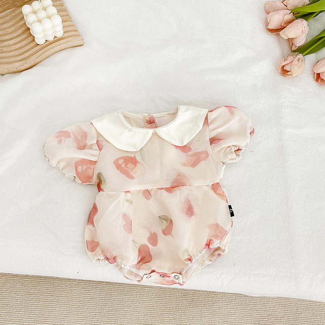 Wholesale Summer Baby Body Set Baby Clothing Short Sleeve Flower Printed One-piece Baby Dress