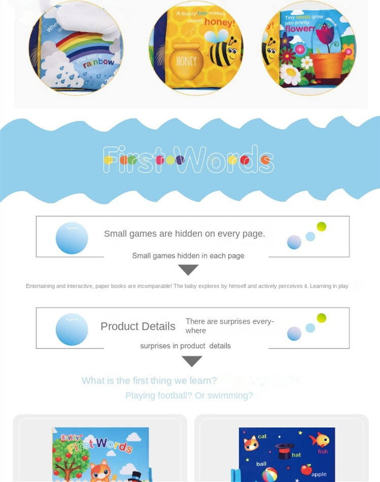 Busybaby Infant Early Education Square Cloth Book 0-3 Years Old Baby Biteable Tear-Proof with Ringing Paper Cloth Book