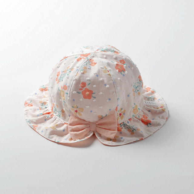 Spring, summer and autumn girls cotton sunshade basin cap baby floral bow lady sunscreen sunhat