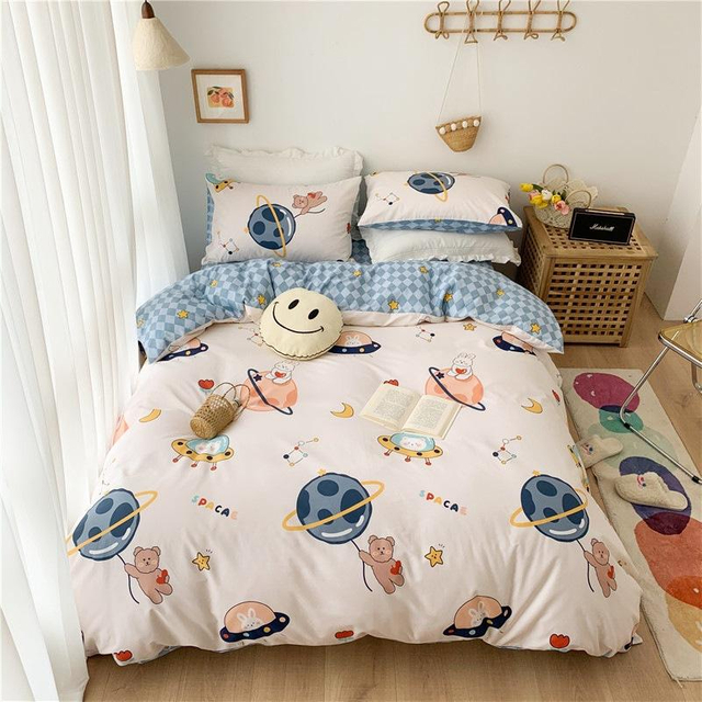 Ins Simple Lovely Wind Cotton Pure Cotton Bed Sheet on The Four-piece Bed Sheet Li Student Bed Sheets Dormitory Three-piece