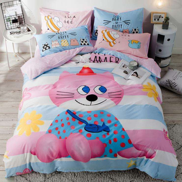 Cartoon Cotton-pure Four-piece Bed Set for Children To Taste Cute Big Print Student Dormitory Three-piece Bed Set