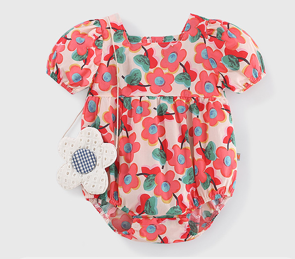 Wholesale Summer Baby Girl Lovely Body Suit Baby Clothing Short Sleeve Flower Printed Cloth