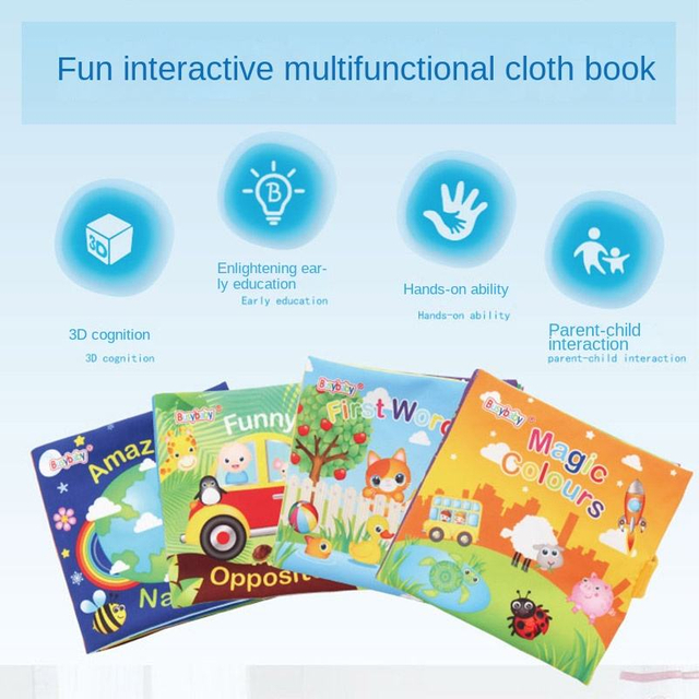Busybaby Infant Early Education Square Cloth Book 0-3 Years Old Baby Biteable Tear-Proof with Ringing Paper Cloth Book