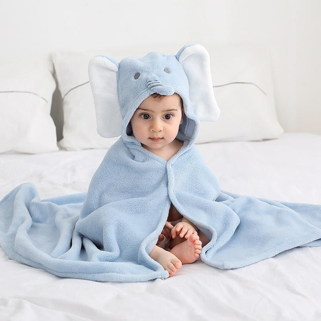 Children's Hoodie Cloak Absorbent Coral Fleece Cartoon Bath Towel Bathrobe Boys And Girls Baby Super Soft Babies' Cloak