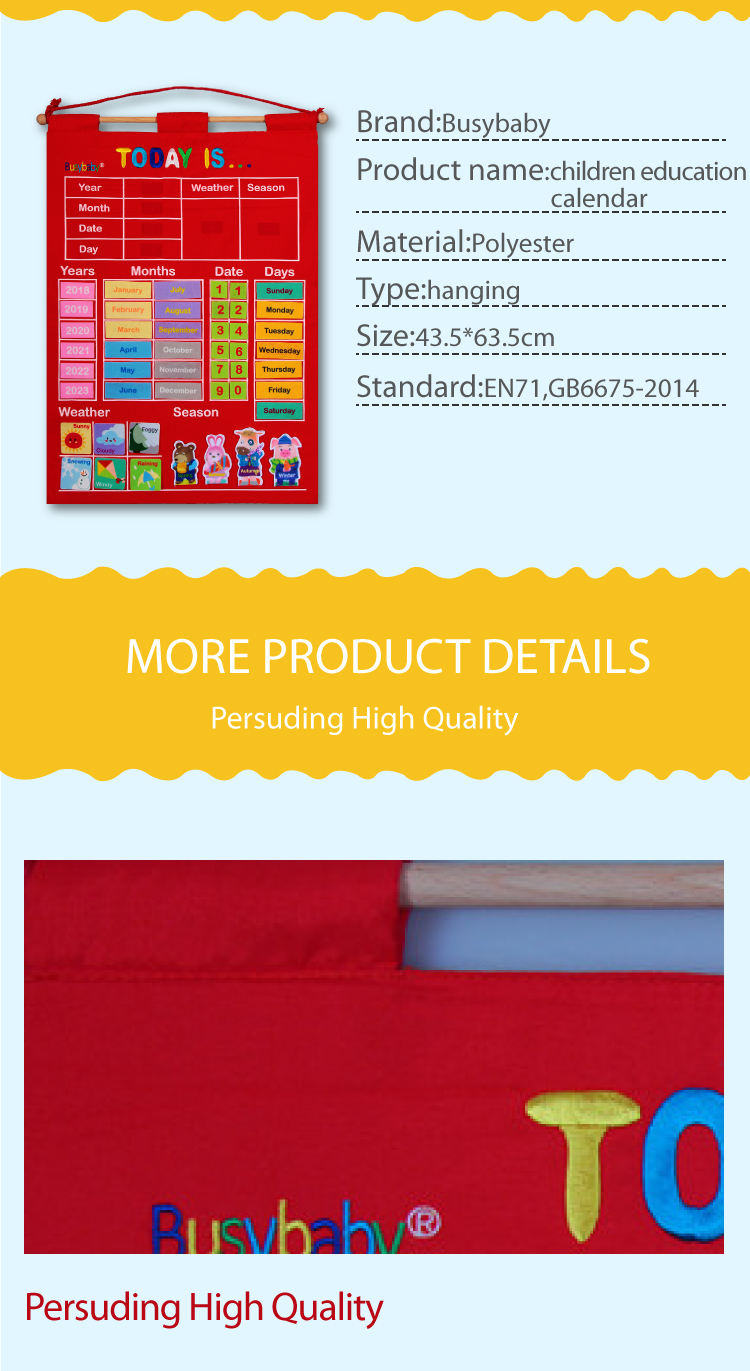 Today is baby early learning educational toy movable hanging sticker finger puppet cloth non woven fabric calendar