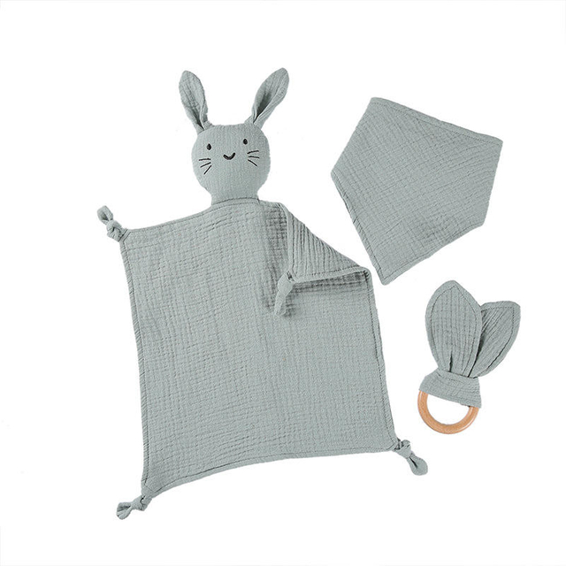 3 Sets of Cute Baby Rabbit Bib Newborn Cotton Saliva Towel Silicone Toy Baby Comfort Sleep Comfort Towel