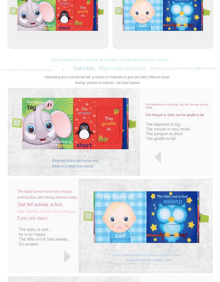 Busybaby Infant Early Education Square Cloth Book 0-3 Years Old Baby Biteable Tear-Proof with Ringing Paper Cloth Book