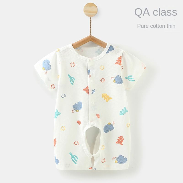 Baby Jumpsuit Summer Newborn Toddler And Baby Pajamas Thin Summer Wear Cotton Summer Short-Sleeved Open Crotch Romper
