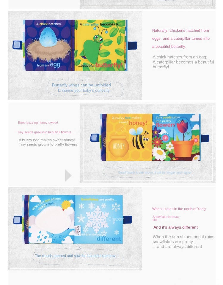 Busybaby Infant Early Education Square Cloth Book 0-3 Years Old Baby Biteable Tear-Proof with Ringing Paper Cloth Book