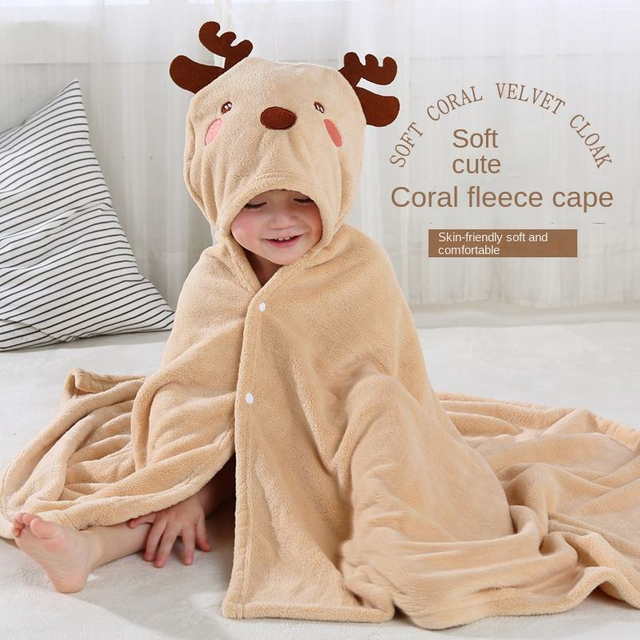 Children's Bath Towel Cape Quick-Drying Coral Fleece Bathrobe Hooded Cartoon Cloak Baby Baby's Blanket Baby Bath Bath