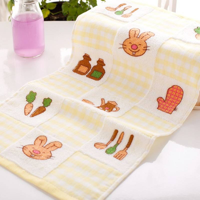 Wholesale Gauze Printed Radish Rabbit Towel Untwisted Yarn Children Face Towel