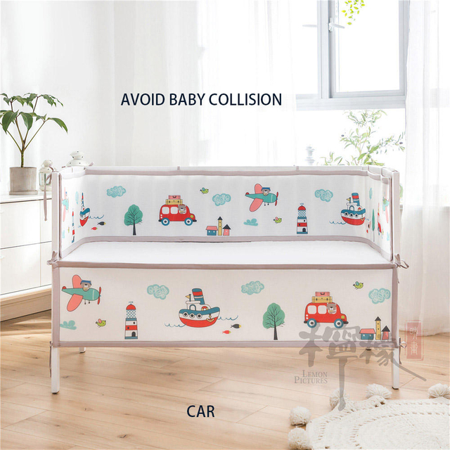 Hot Sale 3D Mesh Cloth Baby Crib Bumper Toddler Anti-collision Bed Protector Cartoon Car Infant Cot Safety Bedding Liner