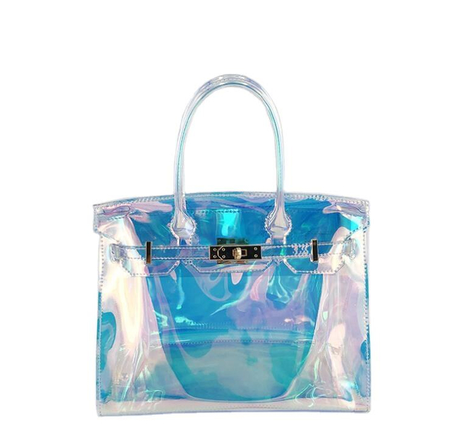 Busybaby Fashion All-match Jelly Transparent Beach Handbag Laser Magic Color PVC Purses And Handbags