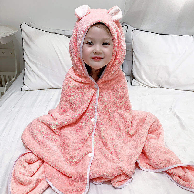 Bath Towel for Children Coral Fleece Baby Cape Cloak Cartoon Hooded Absorbent Soft Towel Bathrobe