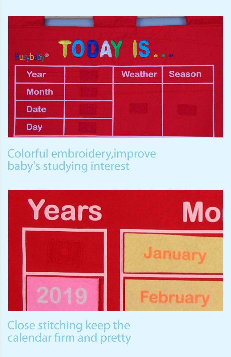 Today is baby early learning educational toy movable hanging sticker finger puppet cloth non woven fabric calendar