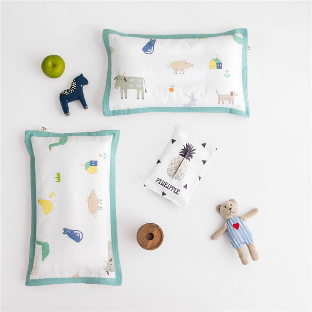Double-Layer Gauze Pillowcase Cute Cartoon Children's Cotton Skin-Friendly Soft Pillowcase Kindergarten Cotton Pillowcase