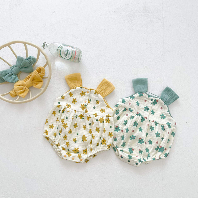 Summer Baby Girls' Sleeveless Little Flower Romper Cotton Baby Rompers Refreshing Breathable Romper