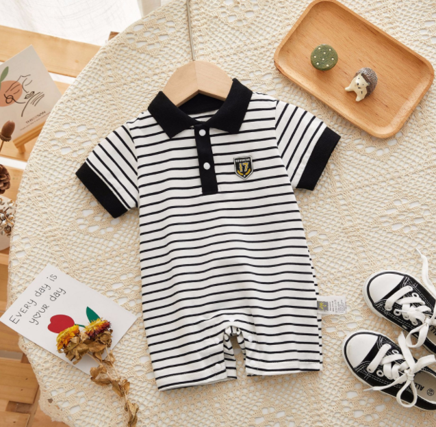 Custom Cotton Organic Baby Clothing Body Suits Baby Stripe Printed Romper New Born Baby Bodysuit Jumpsuit