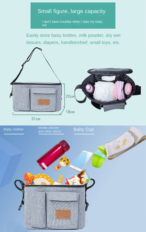 Cross-Border Hot Sale Cotton and Linen Stroller Saddlebag Multi-Functional Single-Shoulder Mommy Bag Stroller Hanging Bag