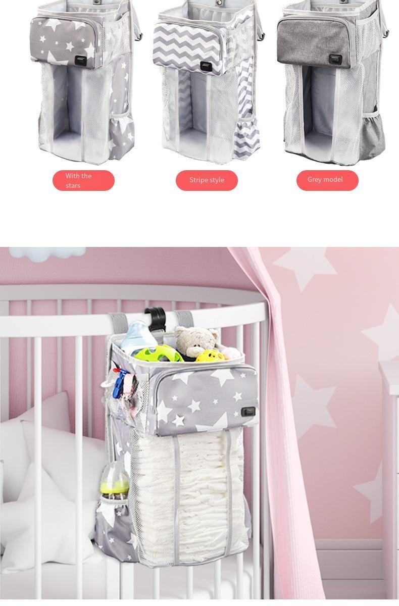 New Design USB Heater Bed Hanging Bag Baby Bedside Diaper Clothing Storage Bag Multifunctional Storage Bag