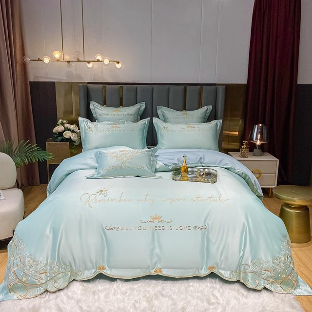 European-Style Embroidered Ice Silk Cotton Four-Piece Set Quilt Cover Pillowslip