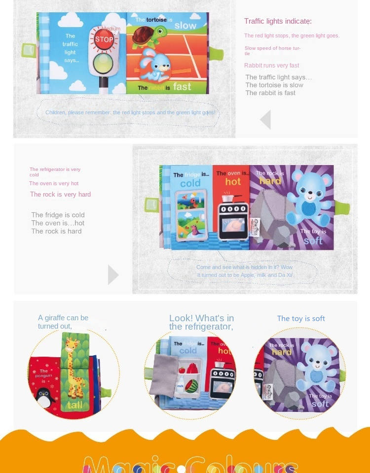 Busybaby Infant Early Education Square Cloth Book 0-3 Years Old Baby Biteable Tear-Proof with Ringing Paper Cloth Book